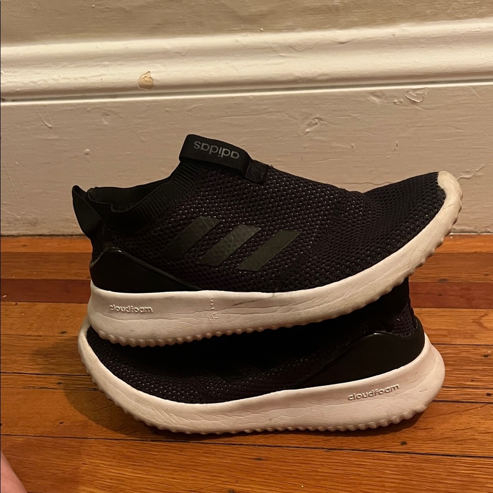 Adidas Cloudfoam Black and White Slip-On Sneakers